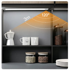 Wireless motion sensor light from My Store, showcasing its sleek design and motion detection sensor in a modern home setting.