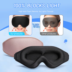 Soft 3D natural memory foam sleep mask for comfort, featuring adjustable straps and a breathable design.