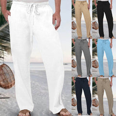 Mens Loose Casual Straight-Leg Linen Sweatpants