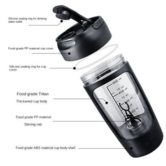 Electric portable whey protein shaker bottle by My Store, featuring a sleek design and mixing mechanism for on-the-go fitness.