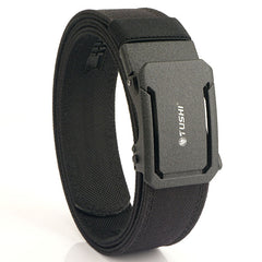 Men's double-layer tactical belt with thickened design, black nylon strap and sturdy metal buckle for outdoor and tactical use.