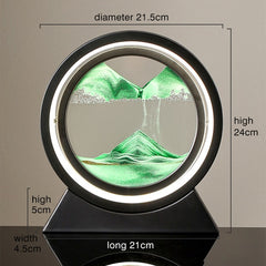 Moving sand art landscape table lamp featuring layered colored sand forming a scenic design in a glass container.