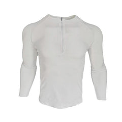 Black men's zipper neck fitness shirt with long sleeves, ideal for gym and sports activities, from My Store.