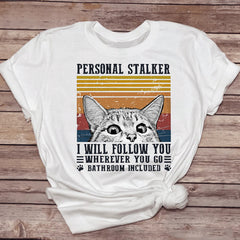 Female T-shirt featuring a humorous cat drinking coffee design, casual pet-themed top from My Store.