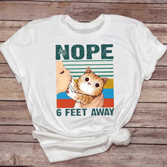 Female t-shirt featuring a funny cat drinking coffee graphic, casual pet-themed clothing from My Store.