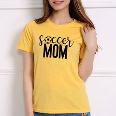 Women's Soccer Mom T-shirt with football print, perfect for game day, featuring casual style and sports-themed design.