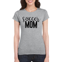 Women's Soccer Mom T-shirt with football print, perfect for game day, featuring a casual sports style from My Store.
