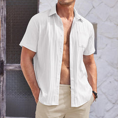 New Mens Textured Solid-color Shirt