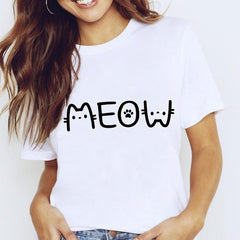 White Harajuku T-shirt for women with star design, casual tops from My Store, featuring a relaxed fit and stylish graphic print.