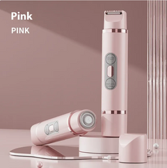 Dual-head electric shaver and epilator for women, bikini, underarm, facial, lips, and leg hair removal device with automatic trimmer.