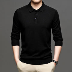 Men's navy blue lapel knit pullover sweater from My Store with a V-neck and ribbed cuffs and hem.
