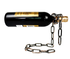 Decorative Magic Iron Chain Wine Bottle Holder by My Store showcasing a unique, artistic iron chain design holding a wine bottle.