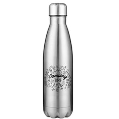 Stainless steel 17oz camping water bottle with a sleek design and screw-on lid for outdoor hydration.