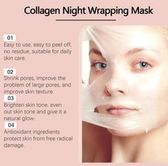 Hydrating collagen peel-off mask from My Store showing a clear gel mask with collagen ingredients on a skincare tray.