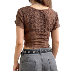 Women's V-neck hollow cardigan t-shirt from My Store, featuring a careful machine-fungus edge design and short sleeves.