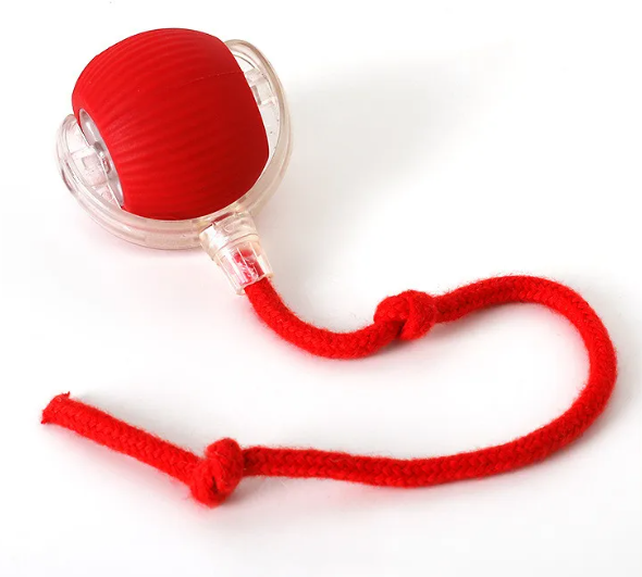 Self-rolling cat toy ball by PurrPlay, featuring colorful design and durable material, perfect for keeping cats entertained.