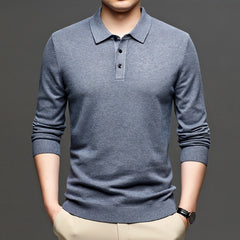 Men's navy blue knit pullover sweater with lapel collar, casual style, from My Store.