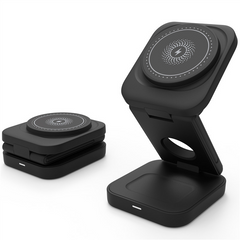 3-in-1 foldable wireless charger by My Store, showing a compact device with multiple charging pads for smartphones and accessories.