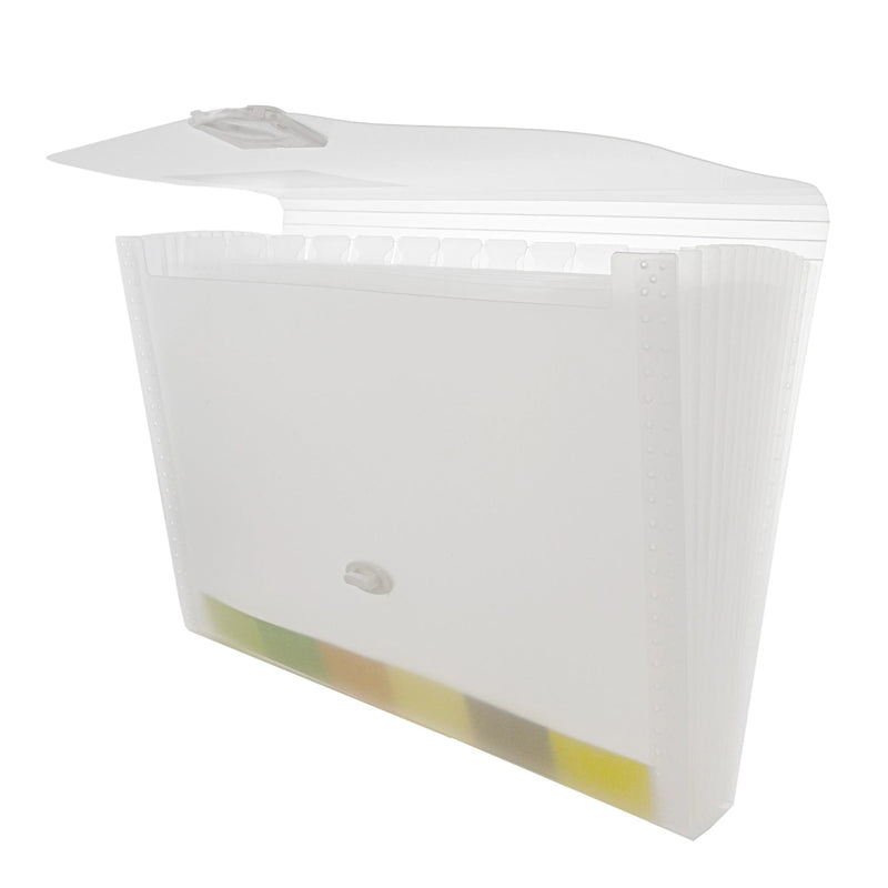 Translucent poly expanding file with 13 letter-sized pockets, ideal for organizing documents and paperwork.