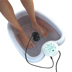 Portable My Store Mini Foot Massager with ion foot bath, showing compact design and foot soaking basin with massage rollers.
