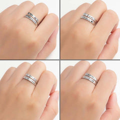 Retro stainless steel English double ring with polished finish, featuring a bold, layered design for stylish vintage-inspired jewelry.