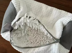 Two white shoe cleaning laundry bags from My Store, made of mesh fabric, designed to protect shoes during washing.