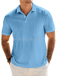 Colorful men's knitted polo shirt in summer candy shades, featuring a classic fit and breathable fabric, perfect for casual wear.
