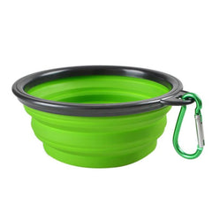 Collapsible silicone dog bowl for pets by SiftFinds, shown in a compact, folded form with vibrant color and flexible material.