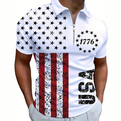 Men's 3D digital print zip-up polo shirt featuring vibrant design and short sleeves, made by My Store.