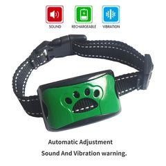 Ultrasonic anti-bark dog training collar by My Store showing a close-up of the collar with ultrasonic emitter and adjustable strap.