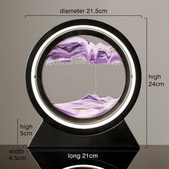 Moving sand art landscape table lamp with swirling colored sand in a clear glass container, creating a calming visual display.