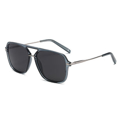 Classic dual-beam men's fashion sunglasses with sleek frames, shown with a linen casual set for stylish summer wear.