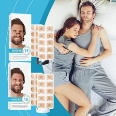 Magnetic nasal dilator strips for better sleep shown on nasal bridge, designed to improve airflow and reduce snoring.