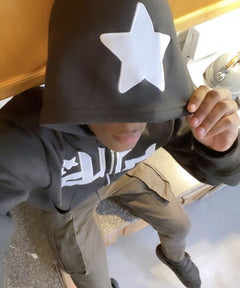 Star printed zip-up hoodie from My Store featuring a front zipper, star pattern, and casual fit.