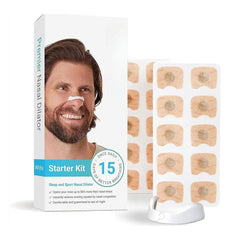 Magnetic nasal dilator strips for better sleep, shown on a nose, designed to improve airflow and reduce snoring.