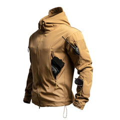 Men's Sharkskin Softshell Jacket in outdoor style, featuring a sleek design, front zipper, and durable fabric for outdoor activities.