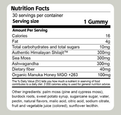 Shilajit 3-in-1 Gummies for Men by My Store showing colorful gummy supplements with natural ingredients on a white background.