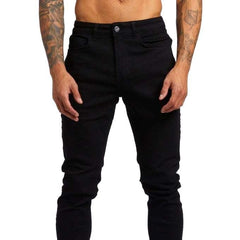 Slim-fit men's denim trousers from My Store, showing classic blue jeans with a fitted design and detailed stitching.