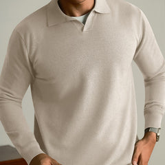 Linen casual men's sweater set in neutral tones, perfect for fall and winter, featuring comfortable, stylish design.