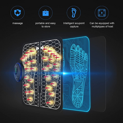 Rechargeable foot massage pad with textured surface and control buttons, designed for soothing foot relaxation.