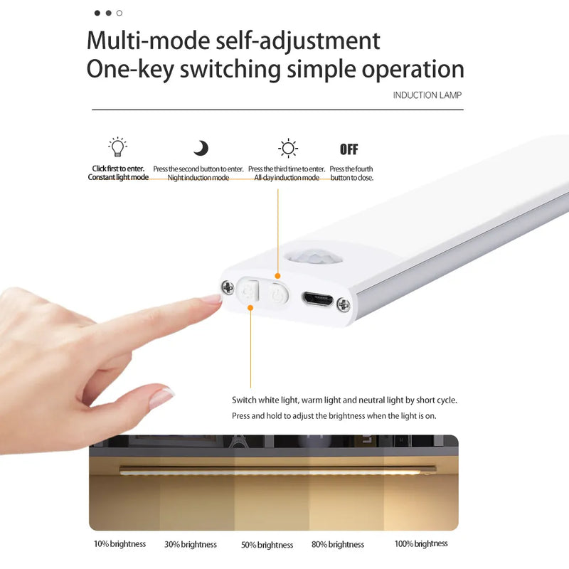 Wireless motion sensor light from My Store with a sleek design, mounted on a wall, detecting motion in a modern home setting.
