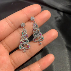 Christmas Tree Rhinestone Earrings featuring festive green and clear rhinestones, elegant holiday jewelry accessory.