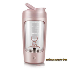 Electric portable whey protein shaker bottle by My Store with a clear lid, measuring markings, and a sleek design.