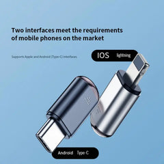 My Store Type-C Micro USB Smart IR Remote Control Phone APP Mini Adapter connected to a smartphone showing remote control interface.