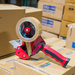 Packaging tape dispenser with super clear 2-inch tape, measuring 1.88" x 54.6 yards, in a durable, easy-to-use design.