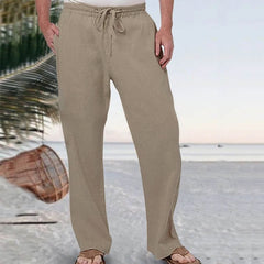 Mens Loose Casual Straight-Leg Linen Sweatpants