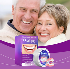 Natural denture set with modified teeth from My Store, showing a close-up of the realistic, full arch dental prosthesis.