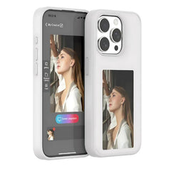E-Ink phone case by My Store showing a sleek black design with customizable display on the screen.