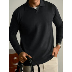 Men's linen casual sweater set in neutral tones, perfect for fall and winter, showcasing relaxed fit and comfortable style.