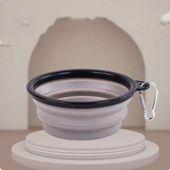 Collapsible silicone dog bowl for pets by SiftFinds, shown expanded with food and water inside for travel or outdoor use.